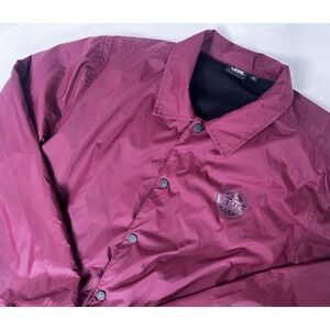 Vans Off The Wall Burgundy Nylon Snap Front Fleece Lined Windbreaker XL Jacket
